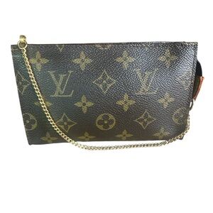Louis Vuitton pouch Gold and Brown Monogram Wristlet with original lv chain